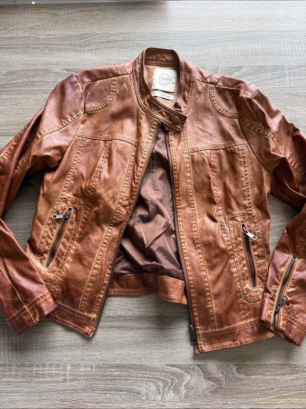 Vegan Brown Leather Moto Jacket